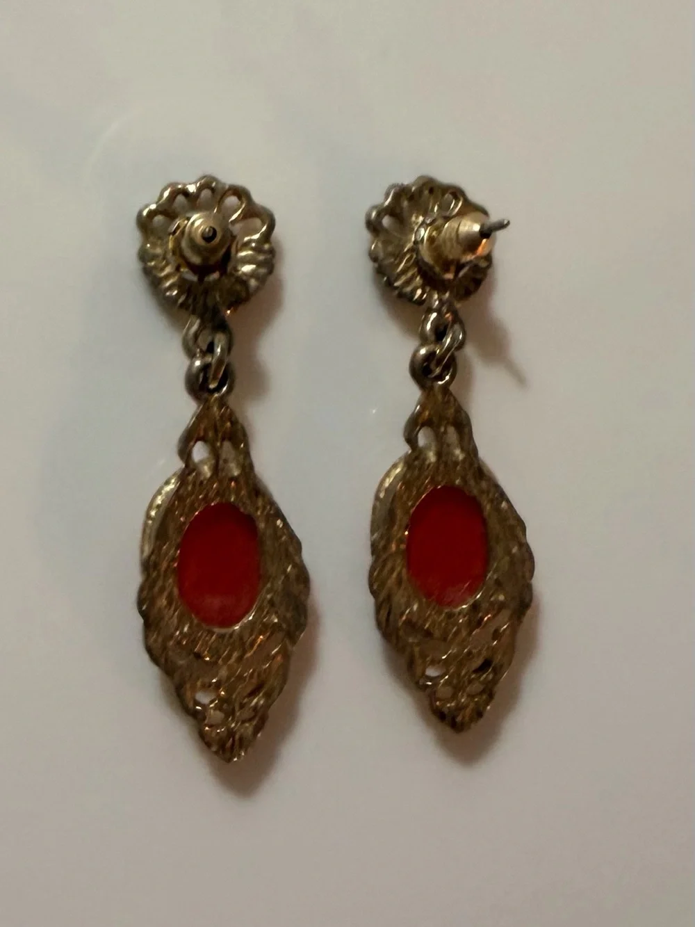 Vintage Gold Cameo Drop Earrings in Cream and Brown